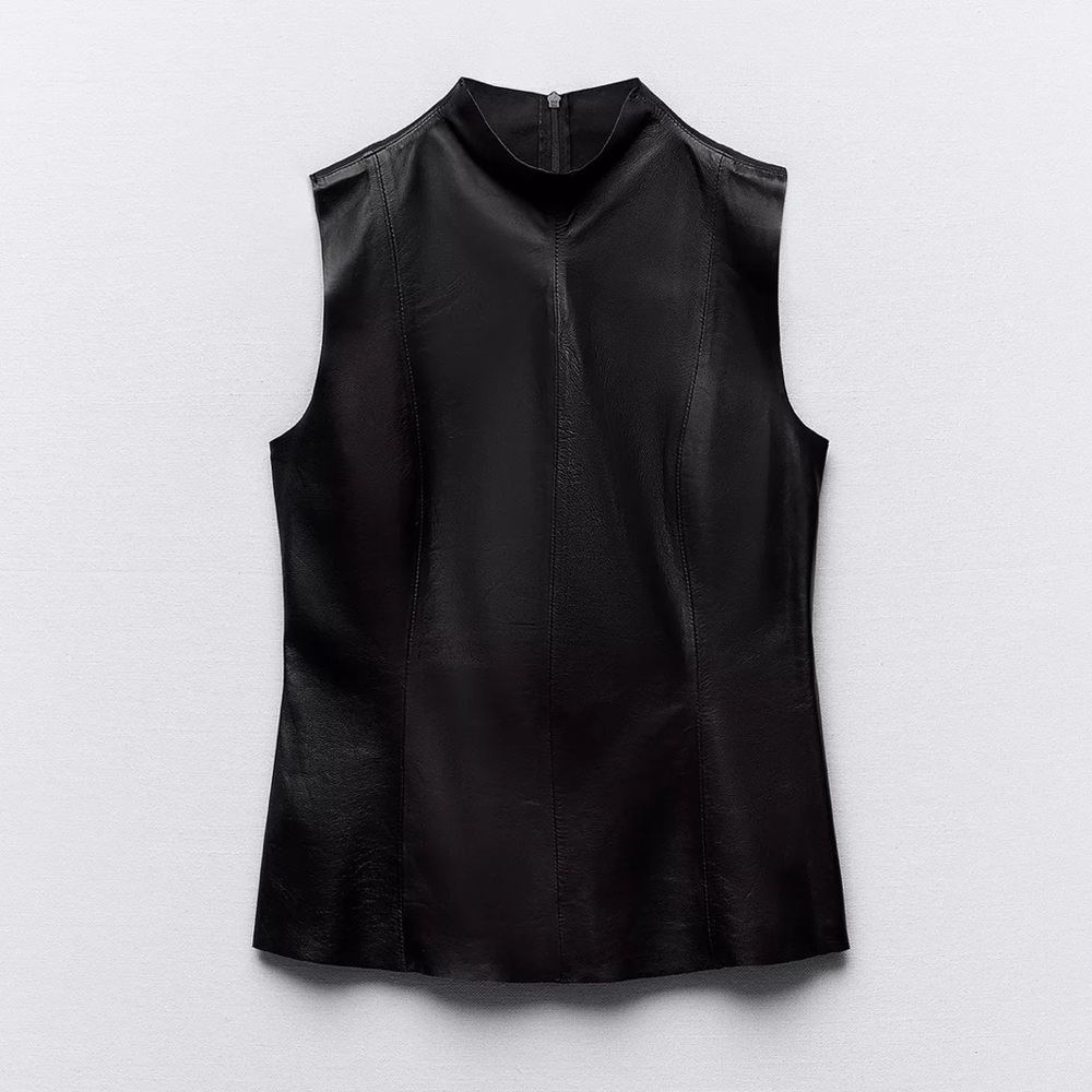 NWOT Zara Limited Edition Black Sleeveless Genuine Leather Top - Picture 1 of 9